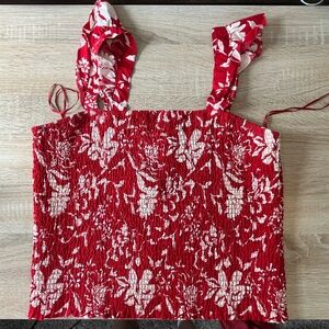 Old Navy Red and White Floral Tube Top